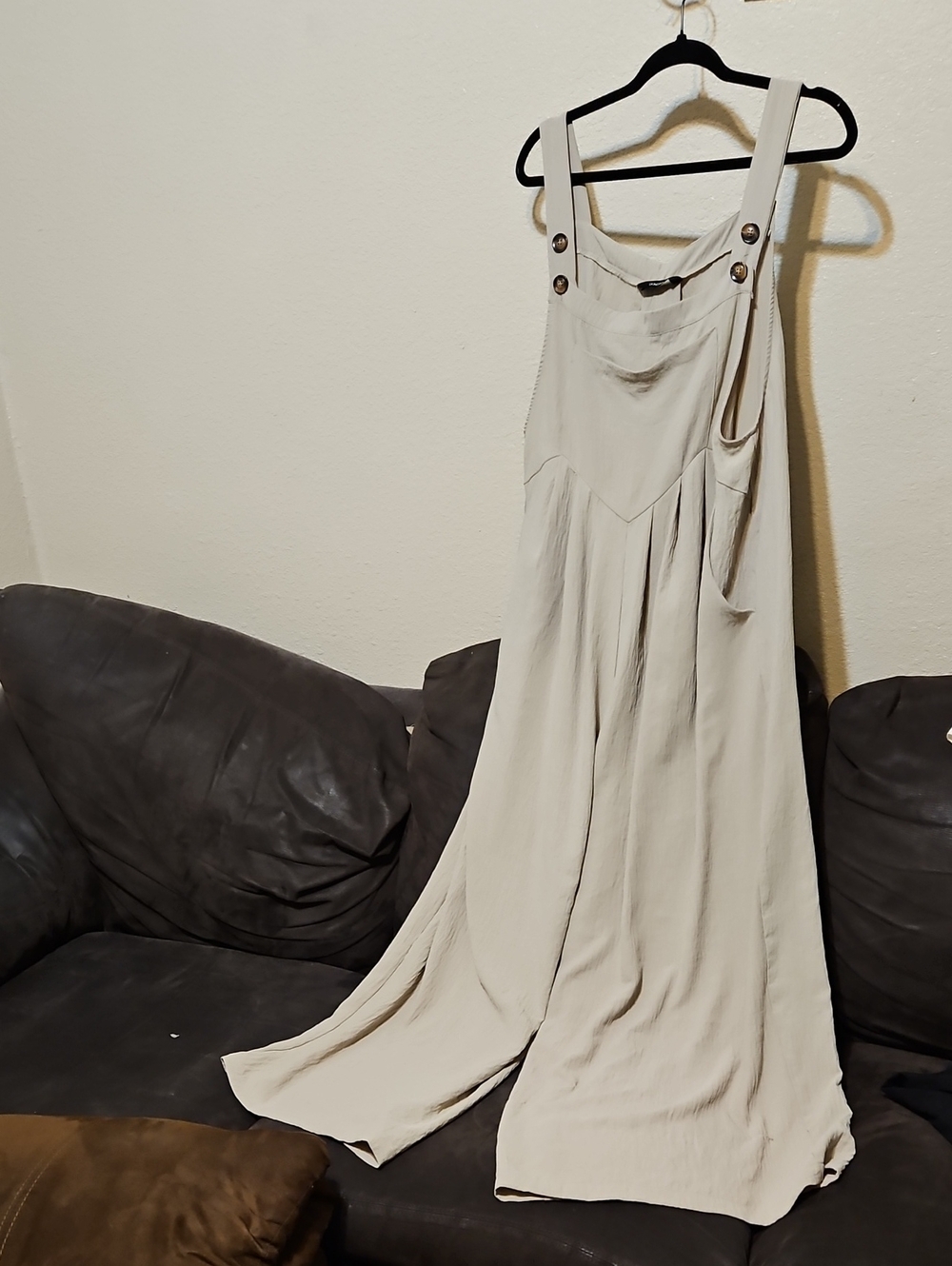 Cream Wide-Leg Strap Overalls
